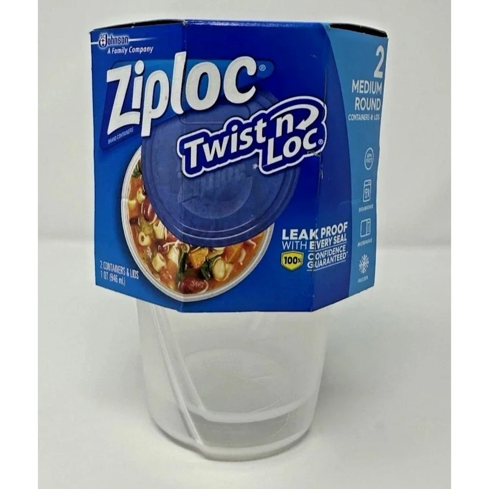 Ziploc Twist n Loc 32oz 1Qt Medium Round Food Storage 2pk NEW Leakproof